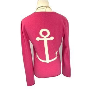 Cortland Park 100% Cashmere Anchor Sweater Size XS‎ Crew Neck Barbiecore Coastal